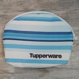 Tupperware Blue Ocean Half Moon Accessory Bag Zippered Striped Pouch